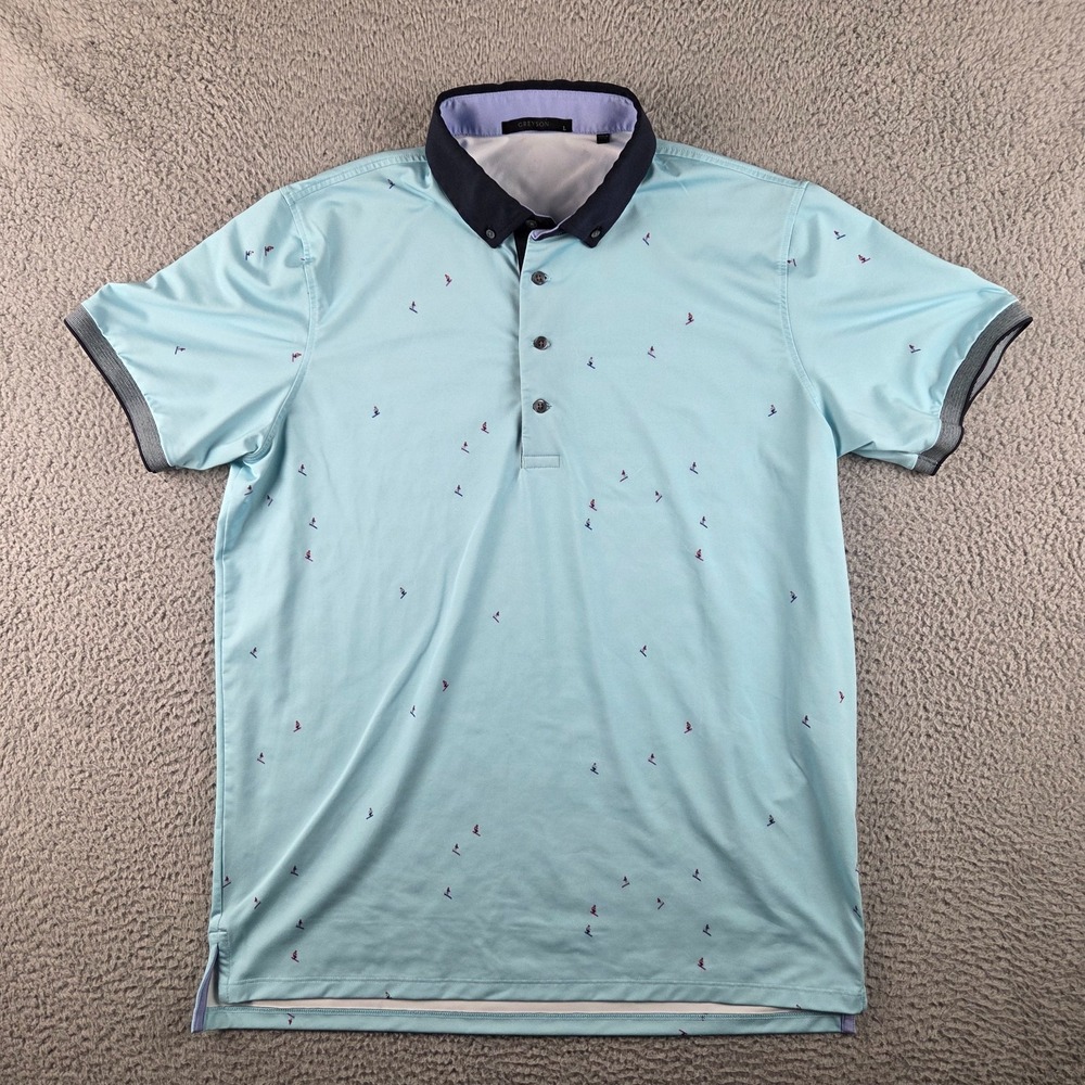 Greyson Polo Shirt Mens Large Blue All Over Print Ski Snow Print